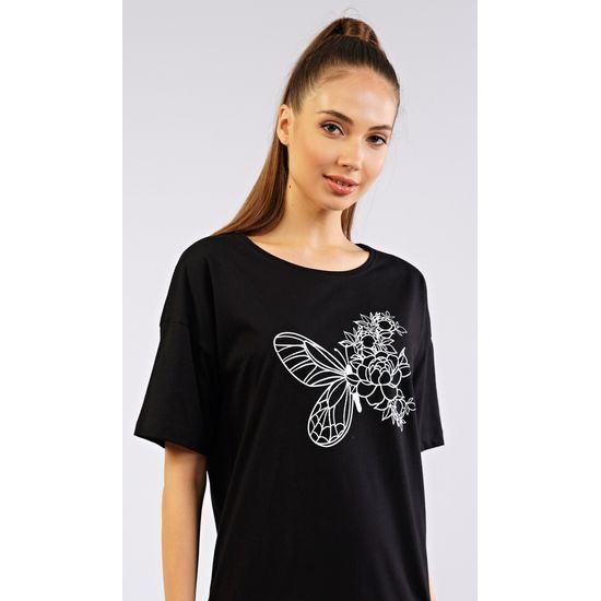Dámská noční košile s krátkým rukávem Motýl - černá