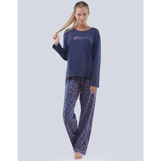 GINA dámské pyžamo dlouhé, šité, s potiskem Pyžama 2018 19061P - lékořice muškátová