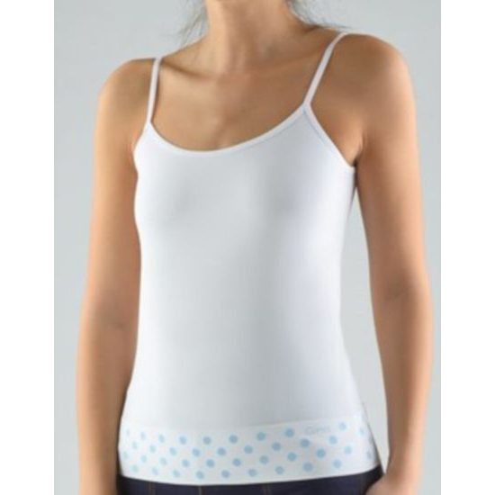 GINA dámské košilka, úzká ramínka, bezešvé, s potiskem Širší lem s puntíky 08991P - bílá pomnenková