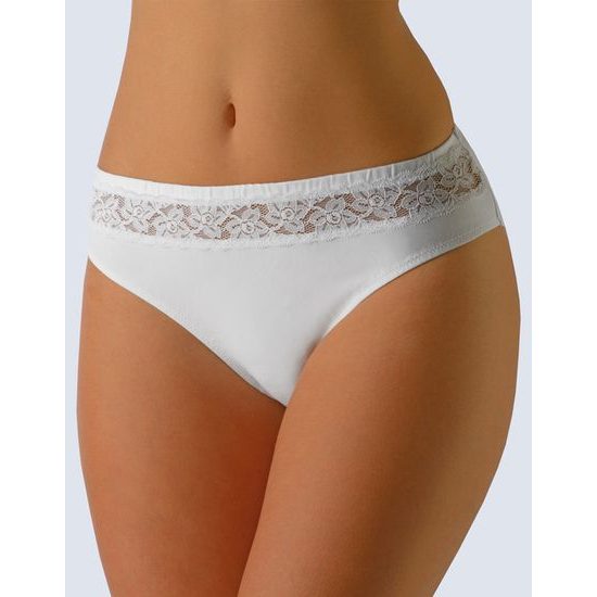 GINA dámské kalhotky klasické, širší bok, šité, s krajkou, jednobarevné 10149P - bílá