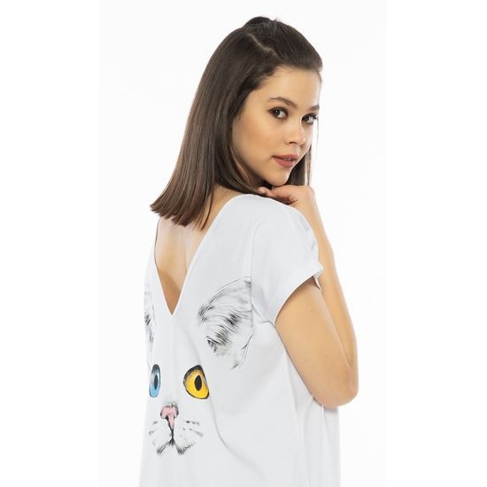 Dámská noční košile s krátkým rukávem Velká kočka - bílá
