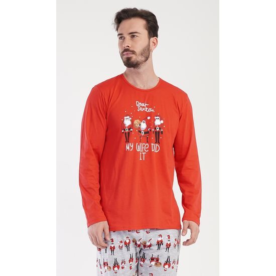 Pánské pyžamo dlouhé Santa - červená