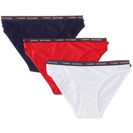 Balení 3ks dámských kalhotek TOMMY HILFIGER Essentials 3P Bikini White/Tango Red/Navy Blazer