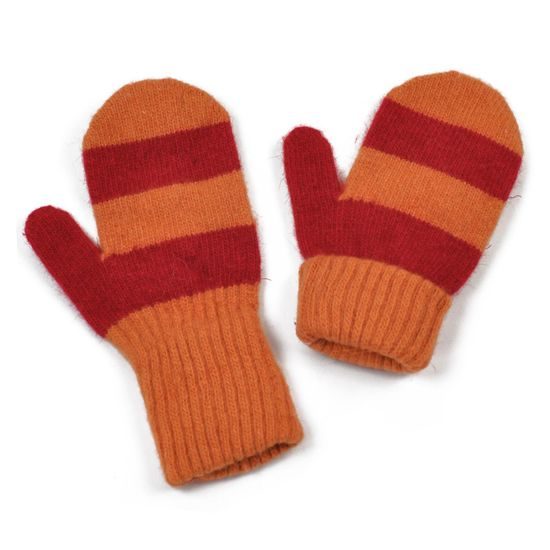 Vlněné Oranžovo-červené Zimní pruhované rukavice