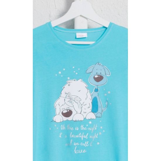 Dětská noční košile s dlouhým rukávem Little dogs - tyrkysová