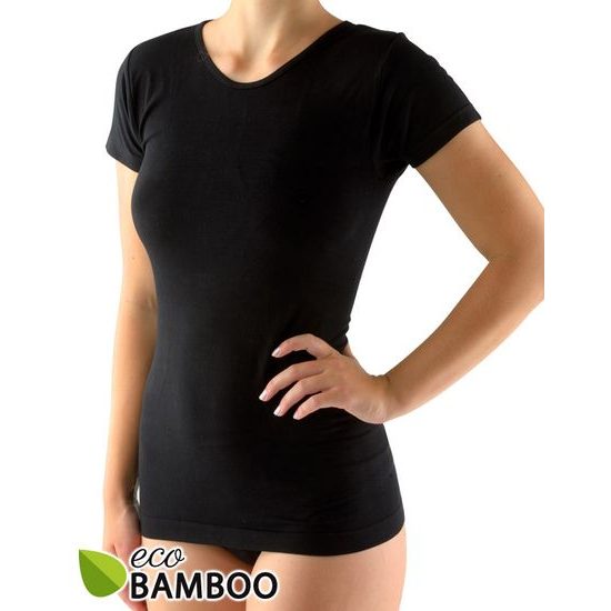 GINA dámské tričko s krátkým rukávem, bezešvé, Eco Bamboo 08027P - černá
