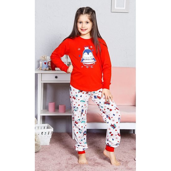 Dětské pyžamo dlouhé Tučňák velký - červená