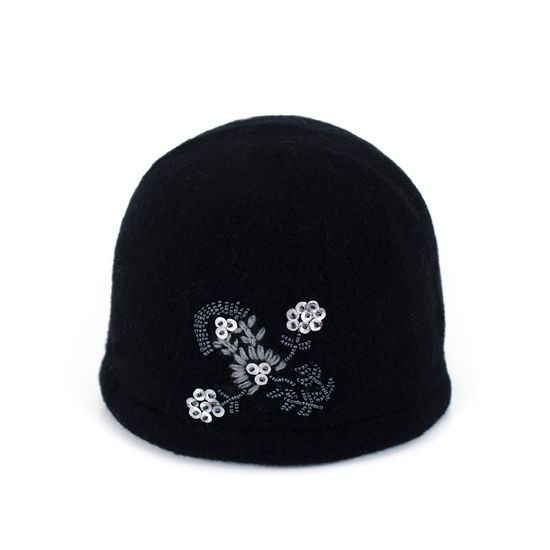 Vlněná čepice elegance flóry černá