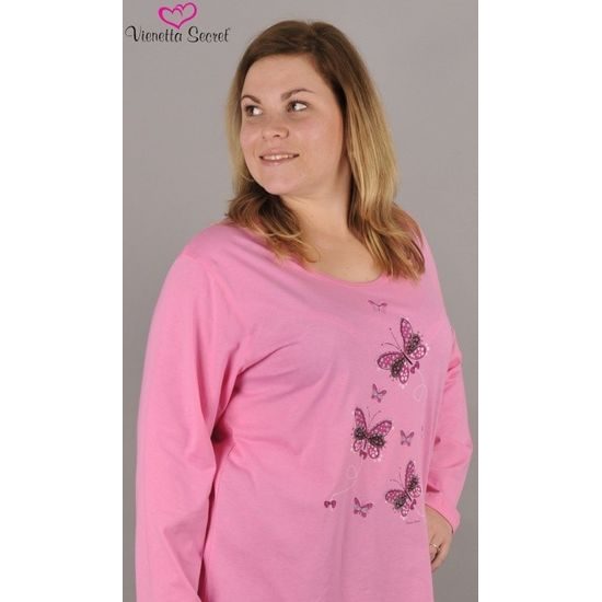 Dámské pyžamo dlouhé Vienetta Motýli na louce - světle růžová