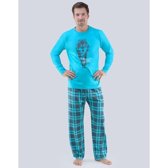 GINA pánské pyžamo dlouhé 79055P - dunaj tm. šedá