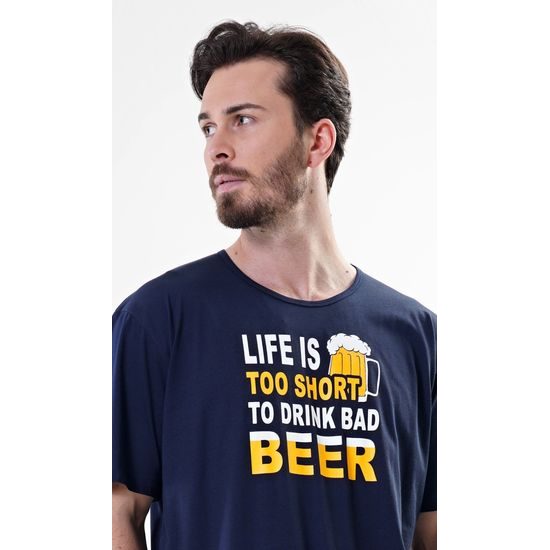 Pánská noční košile s krátkým rukávem Life is beer - tmavě modrá