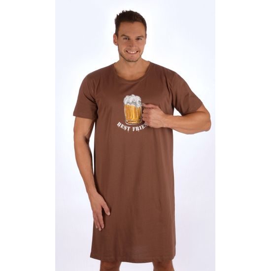 Pánská noční košile s krátkým rukávem Velké pivo - hnědá