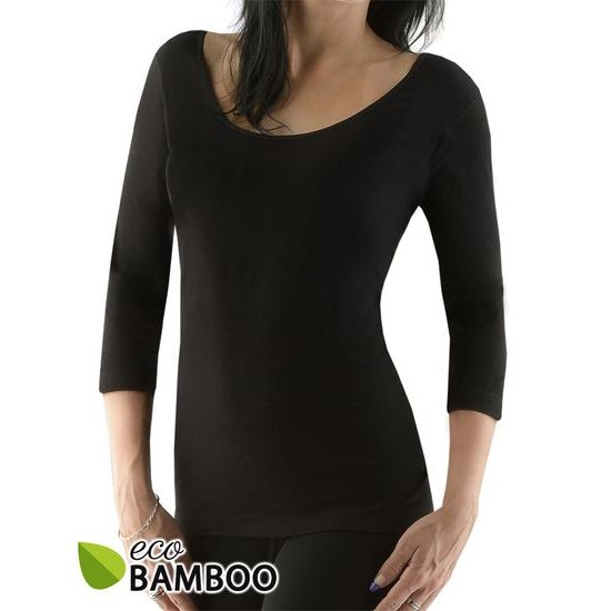 GINA dámské tričko s 3/4 rukávem, dlouhý rukáv, bezešvé, jednobarevné Eco Bamboo 08023P - černá
