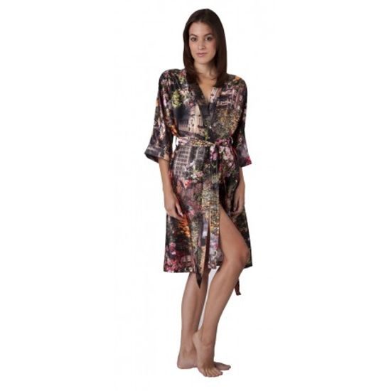 Vestis TEA dámské 3/4 saténové kimono - tea červená 7001