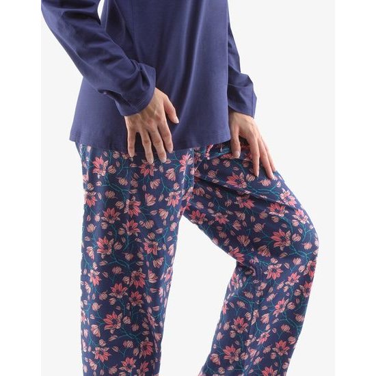 Dámské dlouhé pyžamo s květinovým vzorem 19139P - lékořice, muškátová