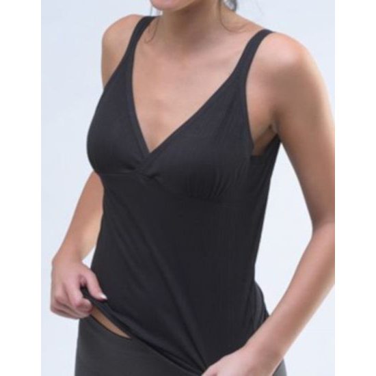 GINA dámské košilka, úzká ramínka, šité, jednobarevné Multirib 18994P - černá