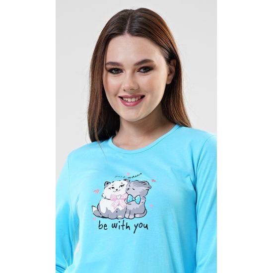 Dámské pyžamo dlouhé Koťata - azurová