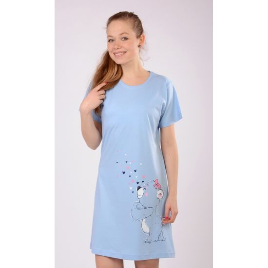 Noční košile s krátkým rukávem Vienetta Méďa a srdíčka - světle modrá