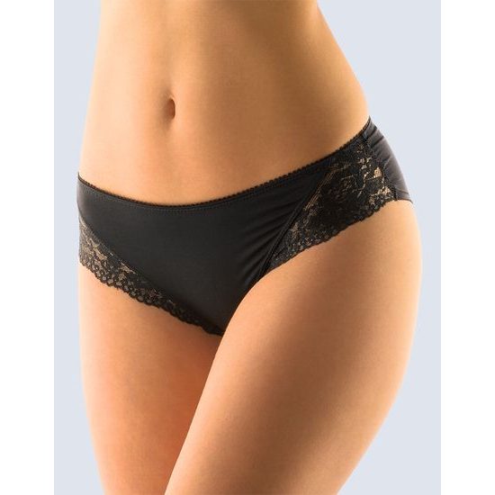 GINA dámské kalhotky francouzské, šité, bokové, s krajkou, jednobarevné La Femme 2 14139P - černá
