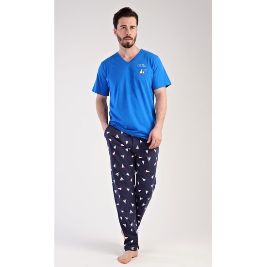 Pánské pyžamo dlouhé Loďka - modrá