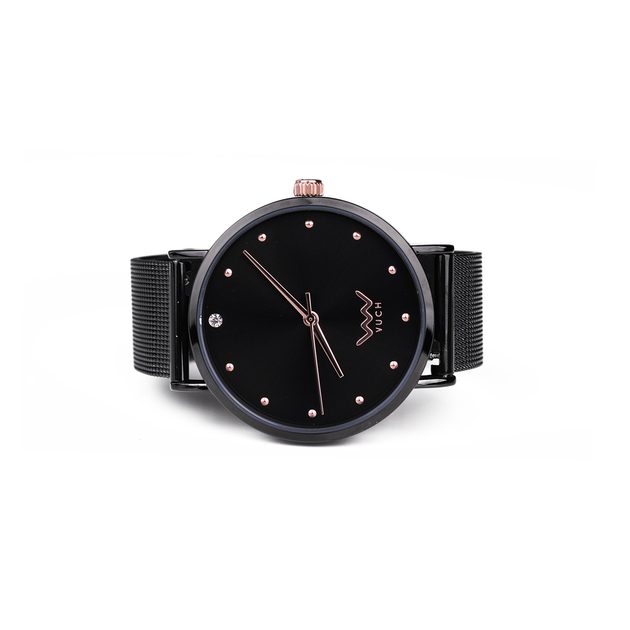 Dámské celočerné hodinky s černým ocelovým páskem - Vuch