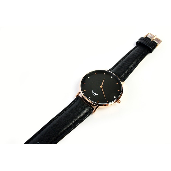Dámské hodinky s černým ciferníkem a koženým páskem Moon Collection -  CALLIOPE - Vuch