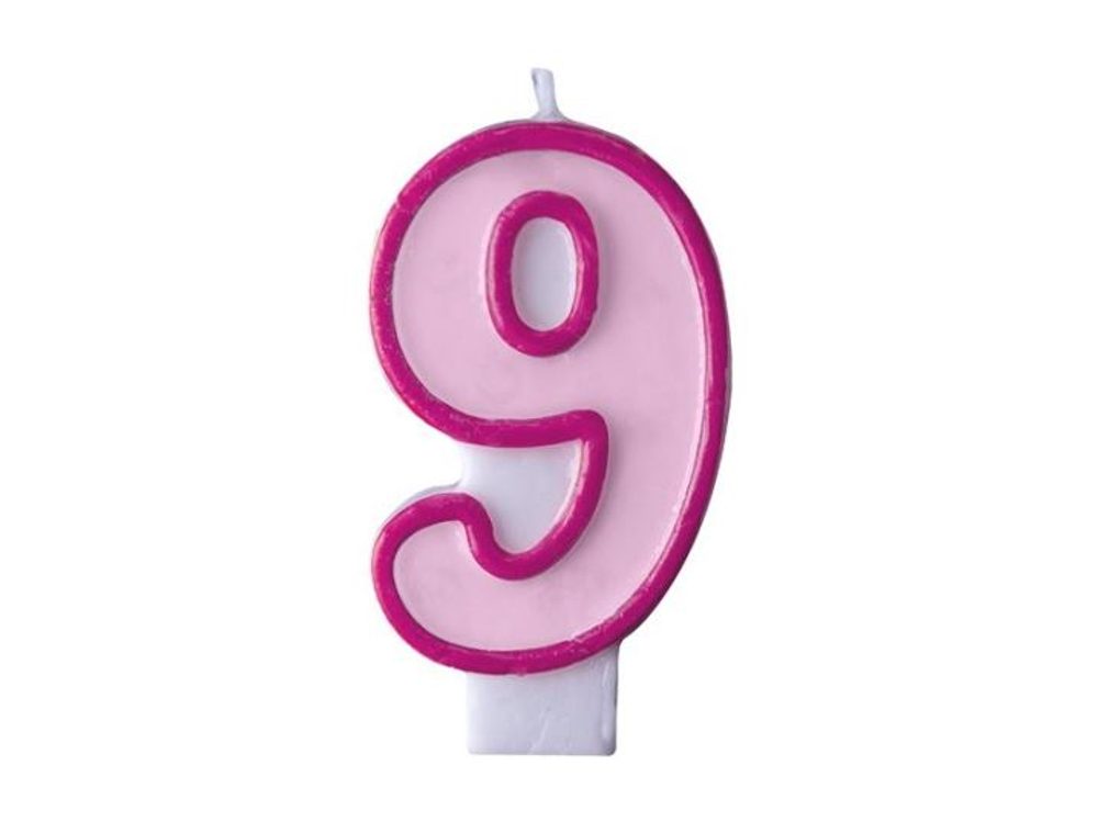 Narozeninová svíčka 9, růžová, 7 cm - PartyDeco