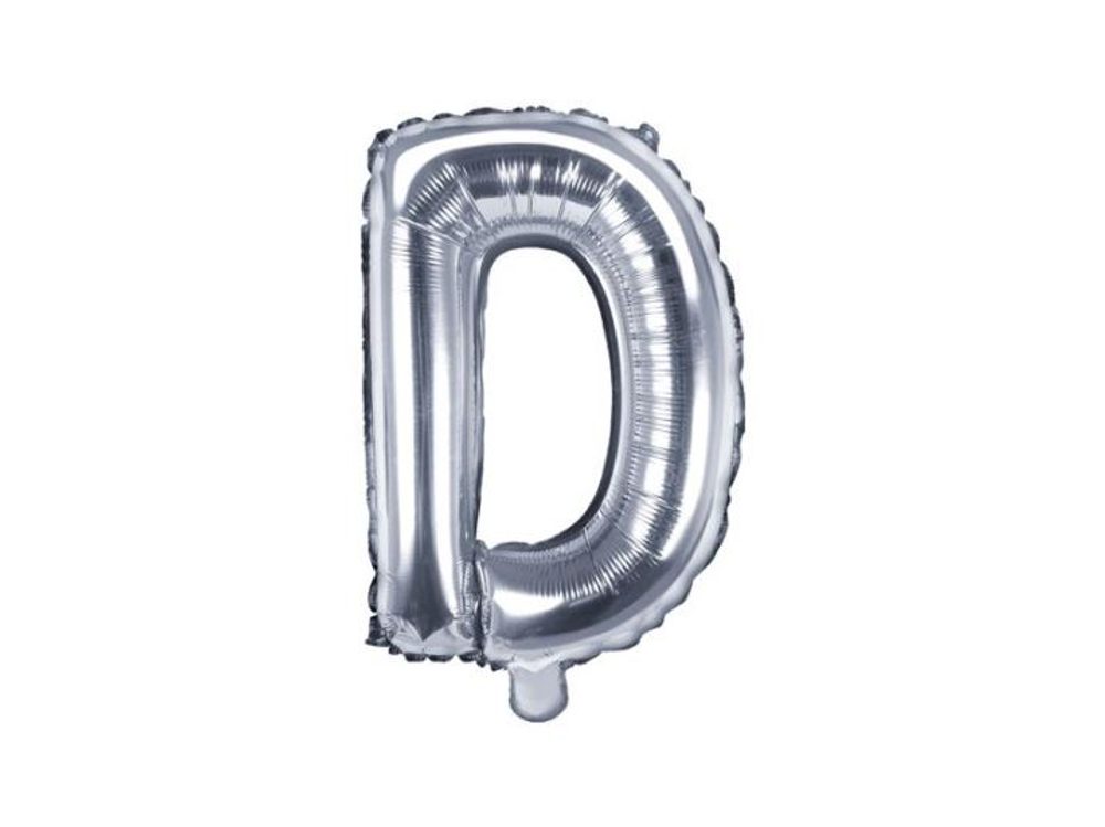 Balón foliový písmeno "D", 35 cm, stříbrný (NELZE PLNIT HELIEM) - xPartydeco