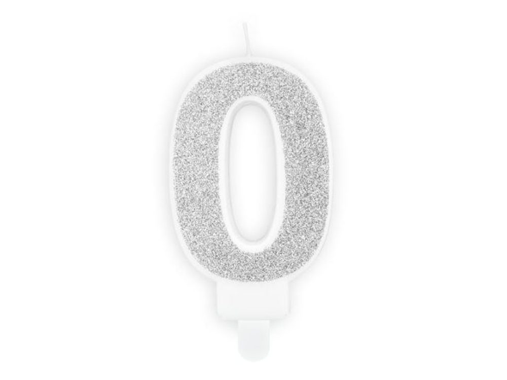 Narozeninová svíčka 0, stříbrná, 7 cm - PartyDeco