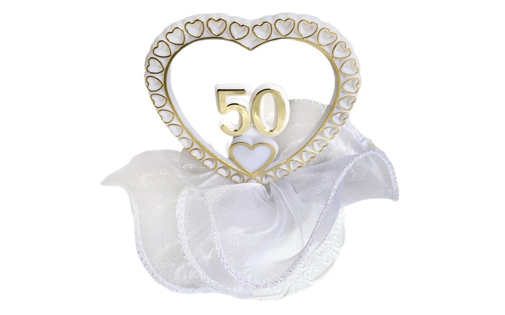 Zlatá svatba - číslo 50 v srdci - svatební figurky na dort - Modecor