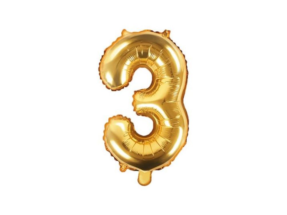 Balón foliový číslice zlatá 35 cm - 3 (NELZE PLNIT HELIEM) - PartyDeco
