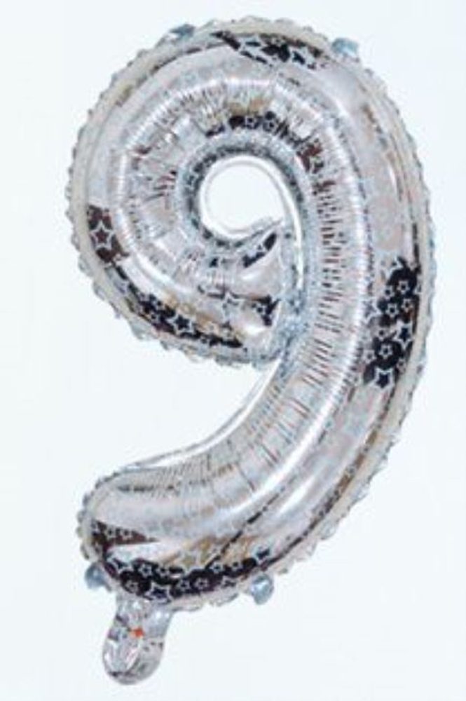 Balón foliový číslice stříbrná 35 cm - 9 (NELZE PLNIT HELIEM) - BALONČ