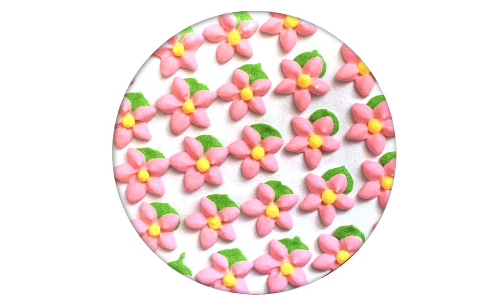 Cukrová dekorace - květy jednoduché s lístkem 35 ks růžové - Frischmann