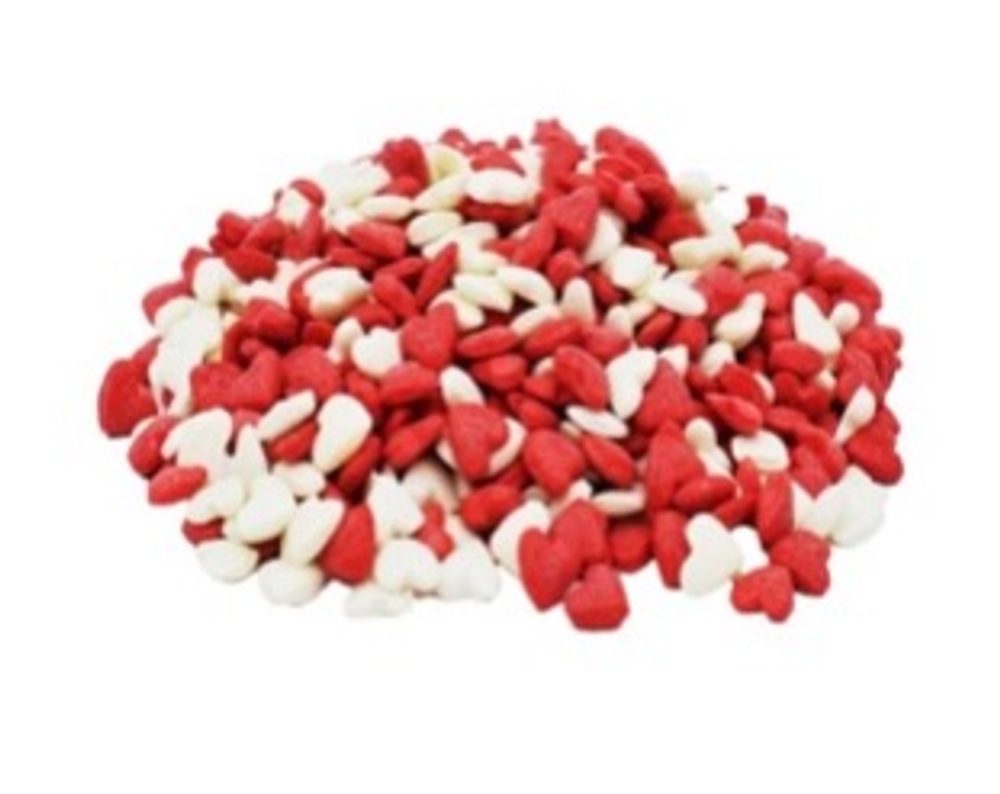 Cukrový posyp – bílé a červené srdíčka 1 kg - K-Decor