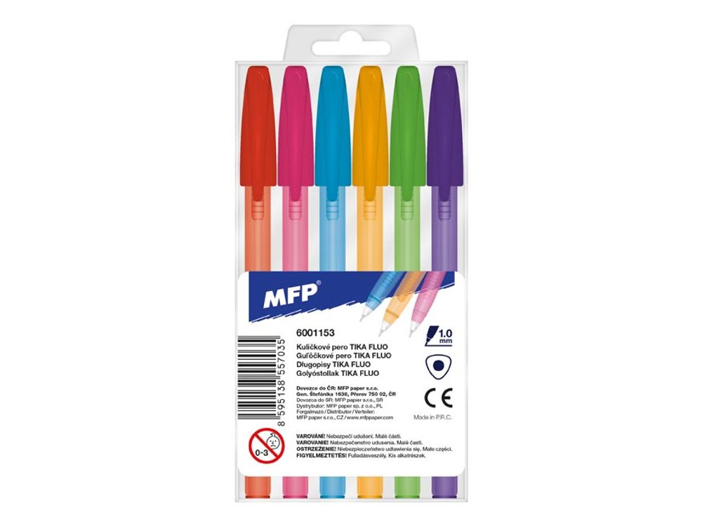 kuličkové pero Tika 107 fluo - set 6 barev - MFP Paper