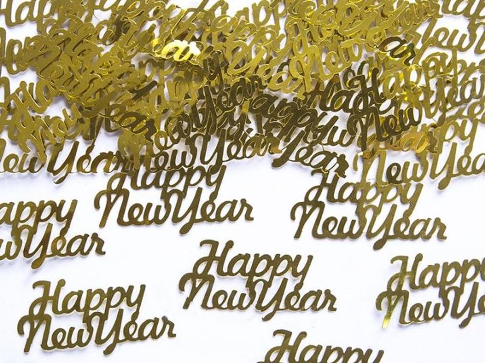 Happy New Year - konfety zlaté 4x2 cm - Silvestr - PartyDeco
