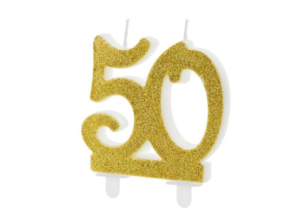 Narozeninová svíčka 50, ZLATÁ - 7,5 cm - PartyDeco