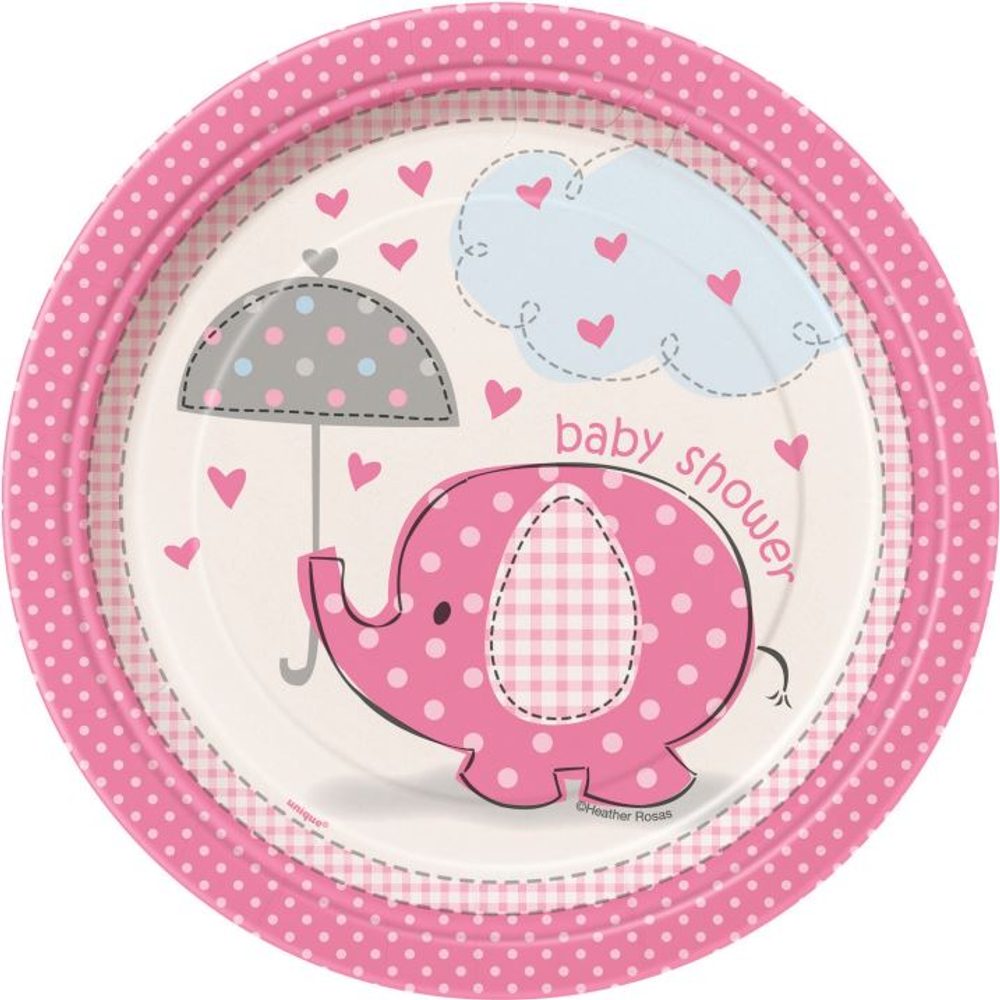 Talíře umbrellaphants "Baby shower" - Holka / Girl -17 cm, 8 ks - UNIQUE