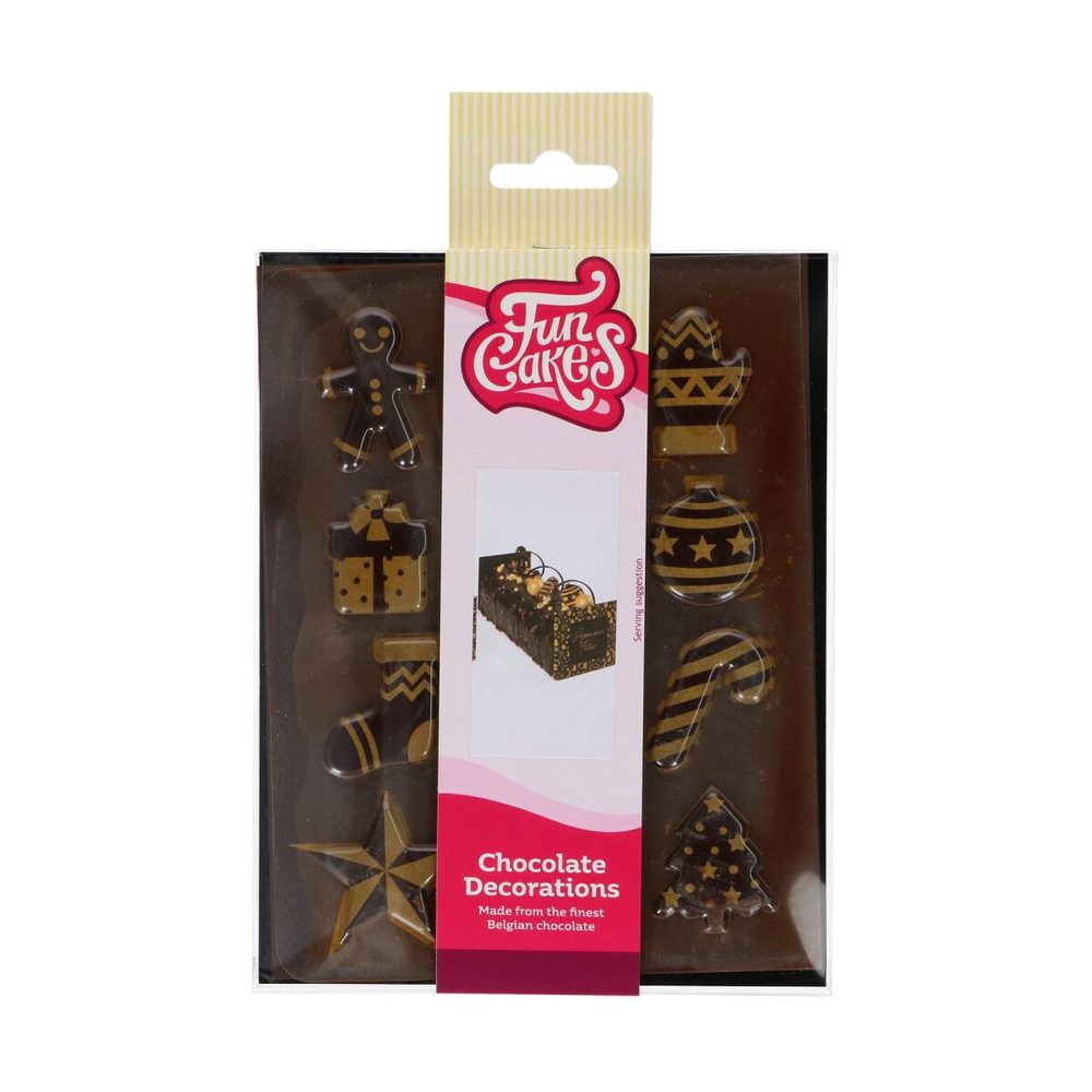 Čokoládové zdobení Vánoce zlaté - 12 ks - FunCakes