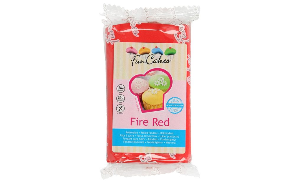 Červený rolovaný fondant Fire Red (barevný fondán) 250 g - FunCakes