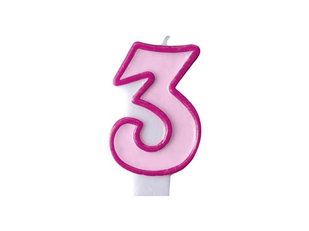 Narozeninová svíčka 3, růžová, 7 cm - PartyDeco