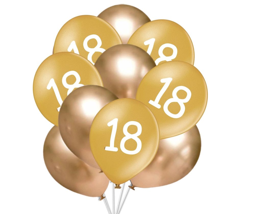 Balónky 18 narozeniny zlaté 10 ks 30 cm mix -