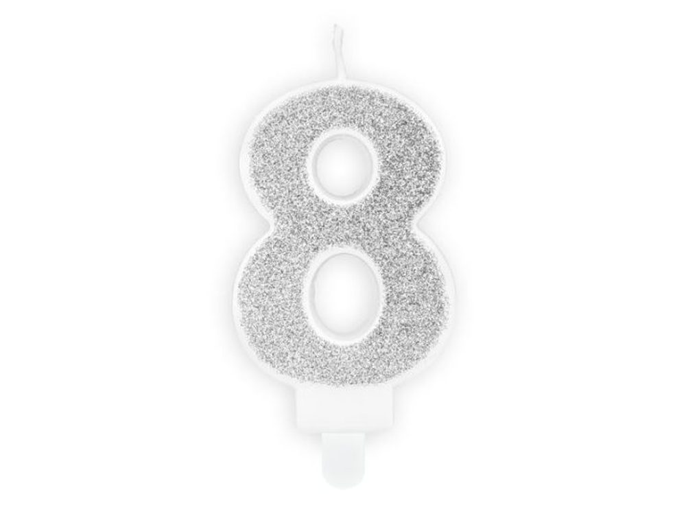 Narozeninová svíčka 8, stříbrná, 7 cm - PartyDeco