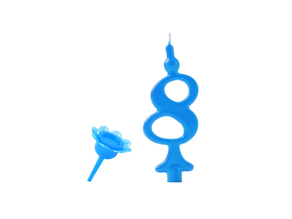 Narozeninová svíčka se zapichovacím stojánkem - Číslice modrá 8 - Modecor