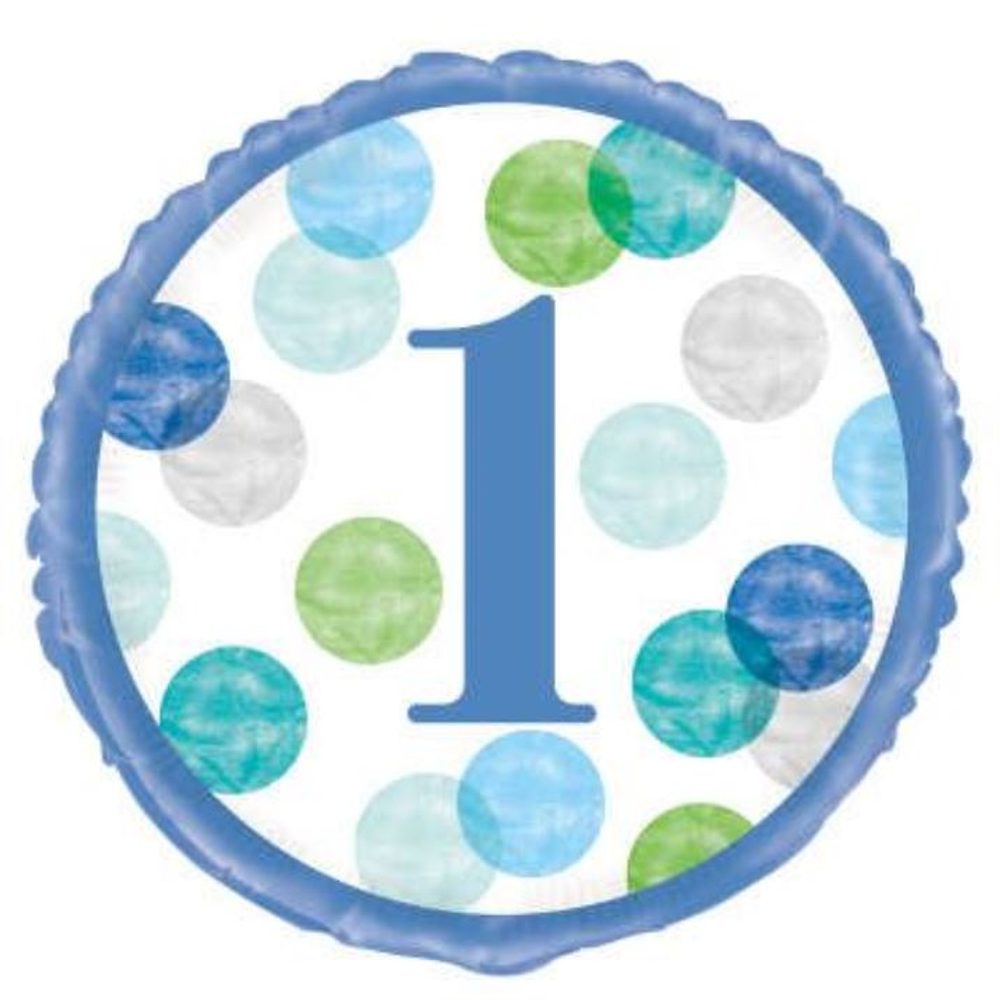 Unique  - Fóliový balón k 1. narodeninám modrý s bodkami - 45 cm - UNIQUE