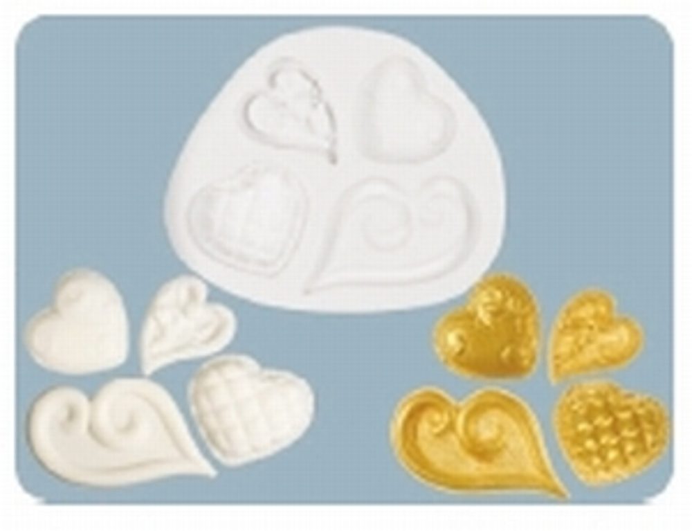 Silikonová formička Fancy Hearts (Zdobená srdíčka) (Silikonová formička) - FPC Sugarcraft