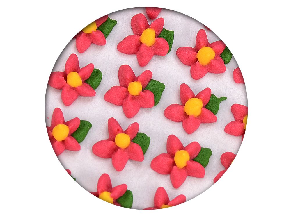 Cukrová dekorace - Květy jednoduché s lístkem 35ks červené - Frischmann