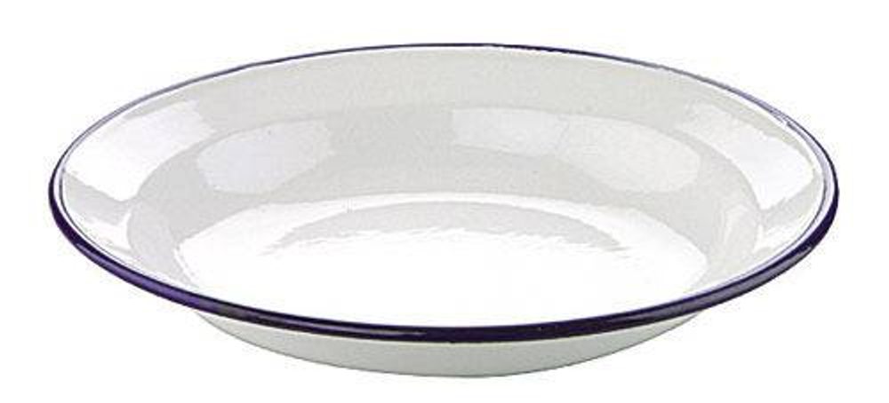 Hluboký talíř Retro smaltovaný bílý s modrou linkou - 22 cm - Ibili