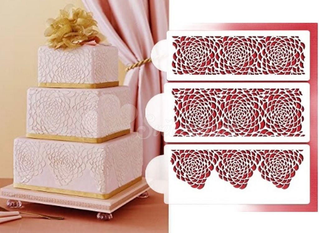 Svet cukrárov - Sada geometrických šablón - Stencil Camilla Rose Cake set -  3 vzory - Designer Stencils - Stencily a šablóny - Dekorácie a figúrky na  torty, Cukrárske potreby