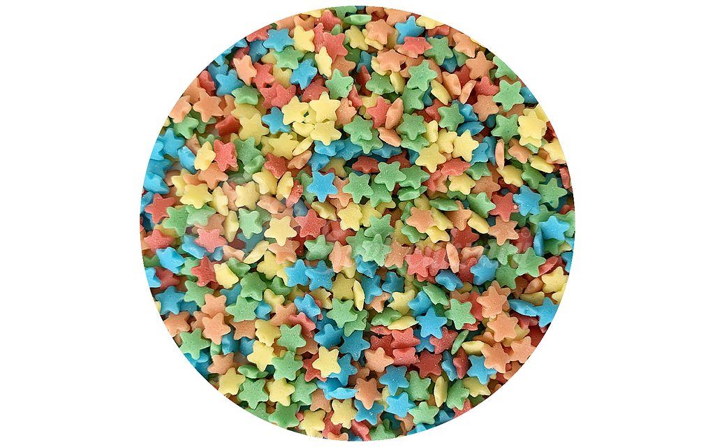 Cukrové hvězdičky 6 mm barevné 50 g - Ostatní tvary - cukrářské dekorace a  zdobení - Cukrářské zdobení a sypání, Jedlá dekorace, Suroviny - Svět  cukrářů